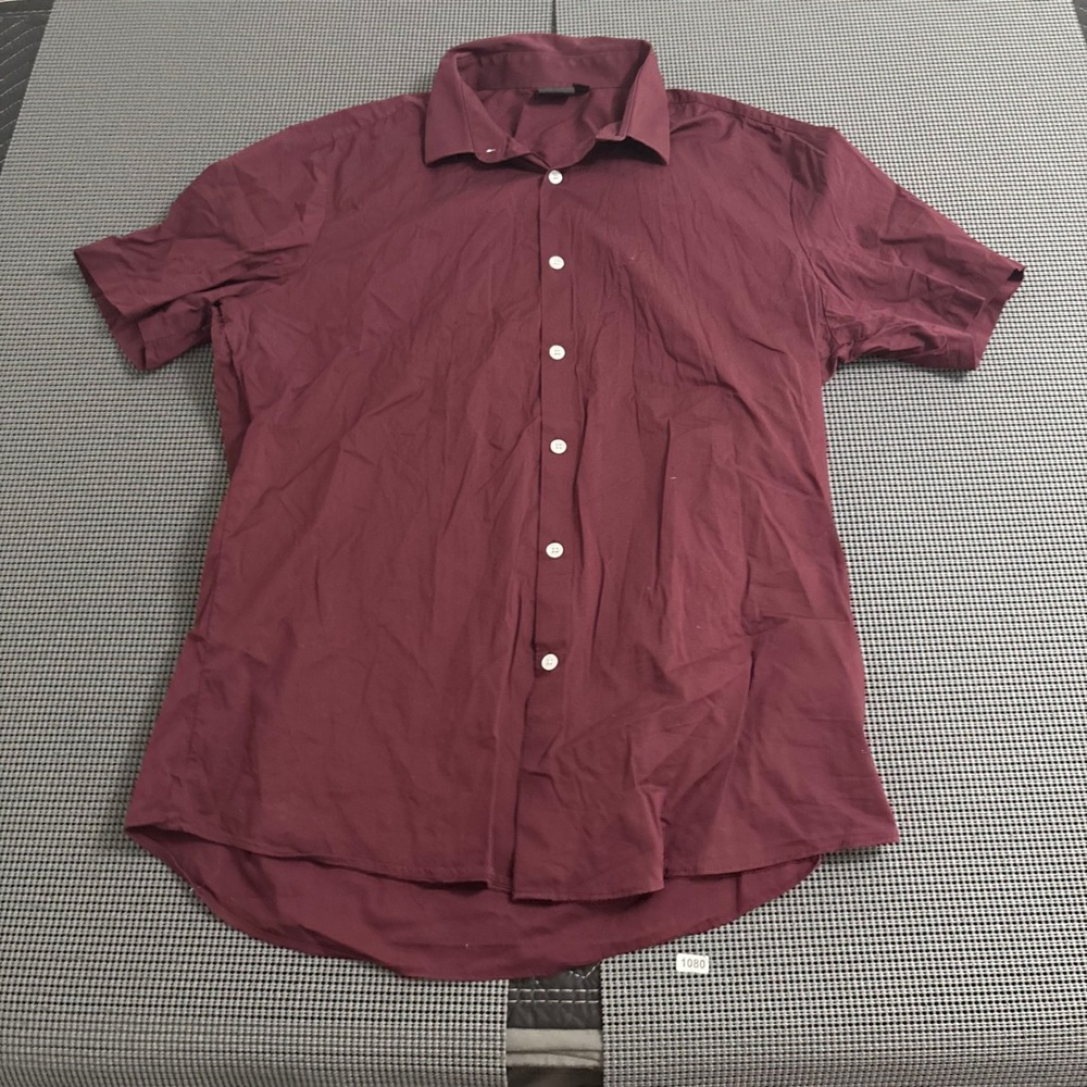 ASOS Mens Short Sleeve Button Down Shirt Burgundy Red Casual XL